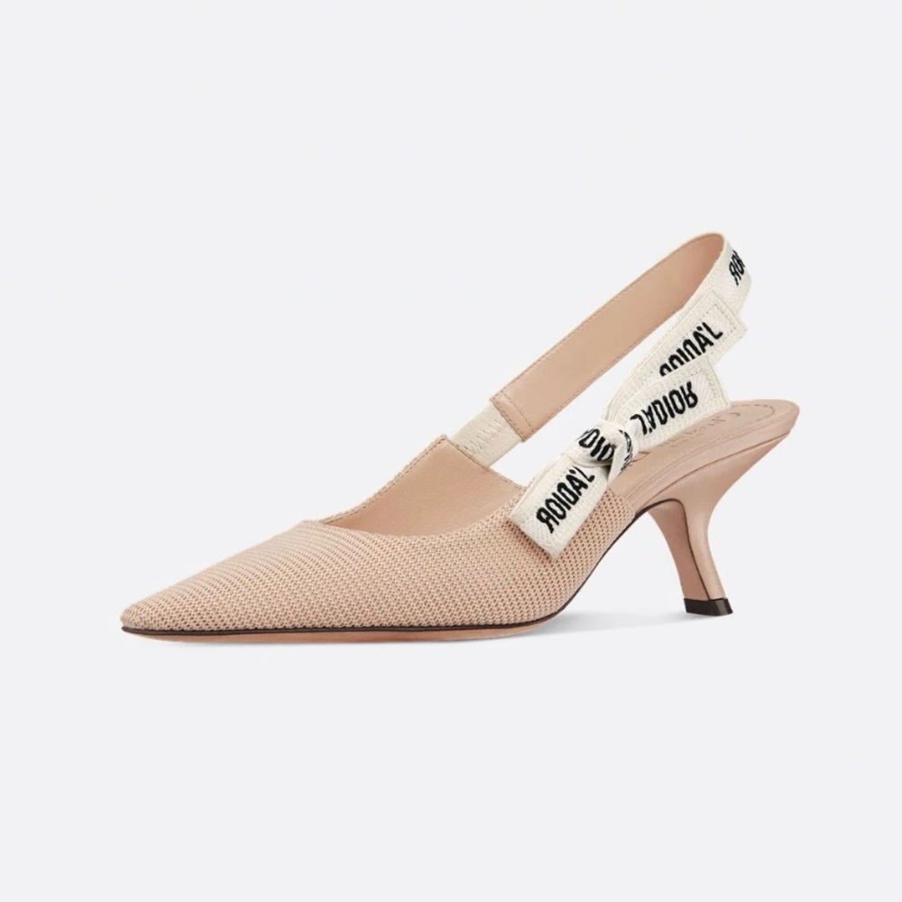 DIOR J’Adior Nude Slingback Pumps Technical Fabric Beige Bow 37 7